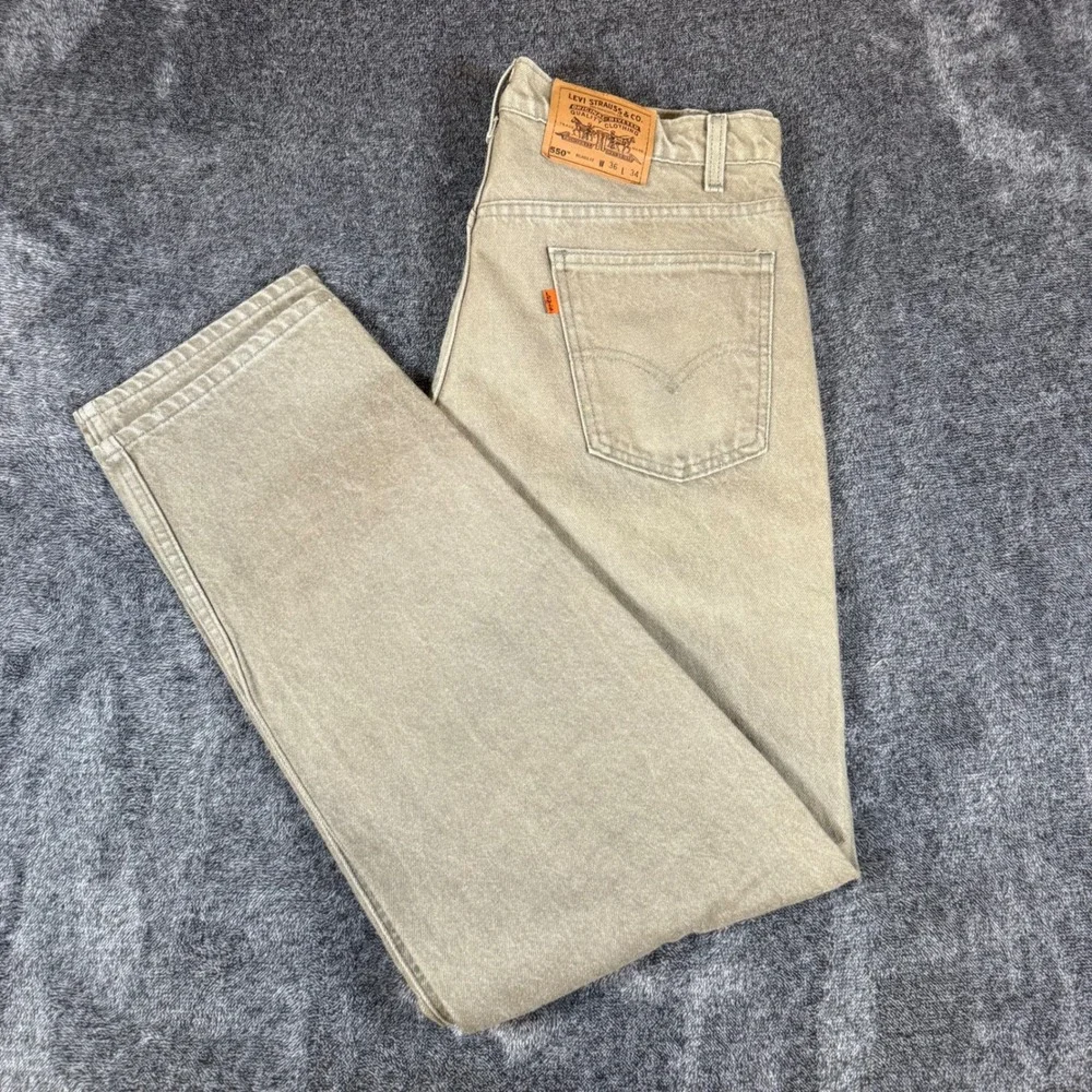 Vintage Levis 550 Orange Tab Relaxed Fit Jeans Green Made in USA 36x34